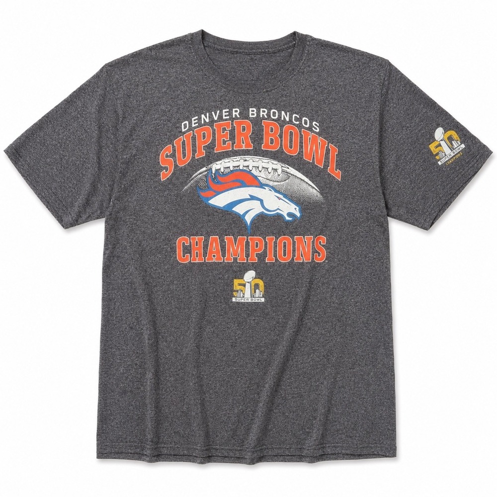 Denver Broncos Super Bowl 50 Champions T Shirt Mens XL Gray NFL Football Graphic